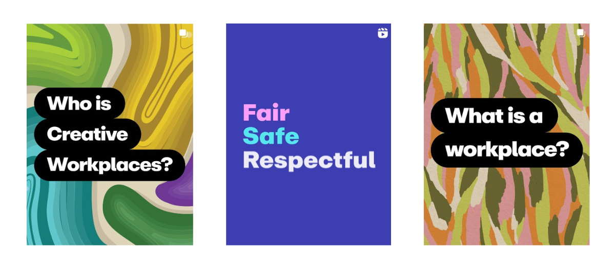 Screenshots of 3 example social media tiles from Creative Workplaces Instagram